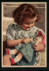 AK Goldiges Mädchen Mit Puppe Im Blauen Kleid  - Gebruikt