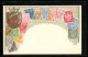 AK Briefmarken Und Wappen, Krone, Ritter Mit Schwert  - Postzegels (afbeeldingen)