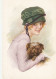 "Prety Ladies With Their Pets (dogs)"  Nice Lot Of Three (3) Old Vintage, Artist Drawn, Postcards - Mujeres