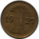 1 REICHSPFENNIG 1927 G GERMANY Coin #DB779.U.A - 1 Renten- & 1 Reichspfennig