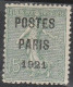 France Préoblitéré N° 28 Postes Paris 1921 Semeuse 15c Vert Olive - 1893-1947