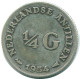 1/4 GULDEN 1954 ANTILLAS NEERLANDESAS PLATA Colonial Moneda #NL10894.4.E.A - Antillas Neerlandesas