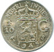 1/10 GULDEN 1945 S INDIAS ORIENTALES DE LOS PAÍSES BAJOS PLATA #NL14187.3.E.A - Nederlands-Indië