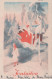 SANTA CLAUS Happy New Year Christmas GNOME Vintage Postcard CPSMPF #PKG419.A - Santa Claus
