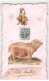COCHONS #MK52839 PANIER DE FLEURS ET UN COCHON PORTE BONHEUR AJOUTIS - Pigs