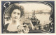 ART DECO #DC51413 ART DECO  FEMME DEVANT PONT DE PARIS SEINE BATEAUX A QUAI ENGLER - Autres & Non Classés