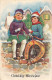 F49. Vintage Dutch Greetings Postcard. Children Sitting On A Snowy Wall. - Gruppen Von Kindern Und Familien