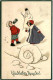 Glückliches Neujahr - Schneemann Kinder Sekt Prägekarte - Nouvel An