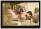 Mode-AK Frau Im Rosa Kleid Mit Rosenstrauß, Coloriert, BERLIN 54 T 12.8.1919 - Fashion