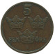 5 ORE 1909 SWEDEN Coin #AC442.2.U.A - Zweden