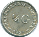 1/4 GULDEN 1967 ANTILLES NÉERLANDAISES ARGENT Colonial Pièce #NL11461.4.F.A - Netherlands Antilles