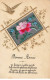FANTAISIES AD#MK337 BONNE ANNEE CARTE EN SOIE SILK BRODEE FLEURS HIRONDELLE - Embroidered