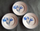 3 Assiettes Plates St AMAND ORCHIES, Modèle SIMONE Tulipes Bleues. Très Bon état. Diamètre 23cm - Plates