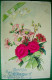 CPA .gaufrée BOUQUET DE FLEURS . 2 ROSES EN SOIE . COLOMBES .  FLOWERS . SILK . DOVE  EMBOSSED EARLY PC - Flowers