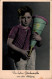 H2047 - Glückwunschkarte Schulanfang - Kleiner Junge Zuckertüte - Koloriert - Children's School Start