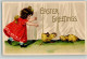 10684507 - Maedchen Jagt Drei Kueken Lithographie - Ostern