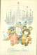 FANTAISIE ILLUSTRATEUR JOYEUX NOEL BLEU -  NOEL RUSSE  - RUSSIE URSS -  OURSON PHOQUE - Santa Claus