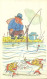 FANTAISIE ILLUSTRATEUR HUMOUR PECHE -  CP RUSSE  -  MENU - PECHEUR ENDORMI SIESTE - Fishing