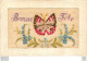 CARTE BRODEE BONNE FETE ET PAPILLON - Embroidered