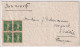 Zum. 171 / Mi. 202x Viererblock Portogerecht Auf Auslandbrief Von NEUHAUSEN (SH) Nach KASTRUP Dänemark - Cartas & Documentos