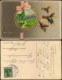 Glückwunsch: Pfingsten Fliegende Maikäfer Medaillon 1912 Goldrand/Prägekarte - Pentecôte