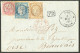 Lettre Affranchissement Tricolore, Deux émissions. CG 6 + 11 + 12 Obl Losange, à Côté Cad "Inde/Yanaon" 1872, Sur Envelo - Andere & Zonder Classificatie
