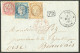 Lettre Affranchissement Tricolore, Deux émissions. CG 6 + 11 + 12 Obl Losange, à Côté Cad "Inde/Yanaon" 1872, Sur Envelo - Sonstige & Ohne Zuordnung