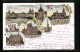 Lithographie Stralsund, Rathaus Mit Nikolaikirche, Post, Hafen  - Stralsund