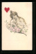 AK Herzdame Mit Krone Und Blumen, Rotes Herz, Kartensymbol  - Spielkarten