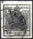 O 1850, 10 Cent. Nero Carta A Mano Con Spazio Tipografico In Alto, Sass. 2g - Lombardo-Vénétie