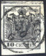 O 1850, 10 Cent. Nero, Carta A Mano, I Tipo, Con Annullo "MANTOVA 30/6", Firmato Müller E Cert. Goller, Sass. 2, Mi. 2 X - Lombardo-Venetien