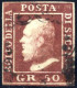 O 1859, 50 Grana Lacca Bruno, Ben Marginato E Annullato Con Il Bollo "ferro Di Cavallo" Che Lascia Libera L'effigie Del  - Sicilië