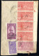 Cover 1959, Drei Dienstbriefe Frankiert Mit Dienst 8 P. + 32 P. + Viererstreifen 1 R. + 1 R. Mit Aufdruck "Kaj Sarkari,  - Népal