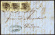 Cover 1858, Lettera Da Brescia Del 11.1 Per Padova Affrancata Con Striscia Verticale Di Tre 10 Cent. Nero Carta A Macchi - Lombardo-Veneto