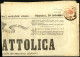 Cover 1866, Giornale Unità Cattolica Del 30 Settembre 1866 Affrancato Con 2 Kreuzer Vermiglio Annullato "I.R. SPEDIZIONE - Lombardo-Vénétie