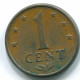 1 CENT 1974 ANTILLES NÉERLANDAISES Bronze Colonial Pièce #S10659.F.A - Niederländische Antillen