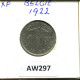 1 FRANC 1922 DUTCH Text BÉLGICA BELGIUM Moneda #AW297.E.A - 1 Frank