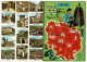 Carte Double, Contour Géographique Illustré Françoise Dague La Creuse & Multivues, 14 Vues & Texte Historique Au Centre - Cartes Géographiques