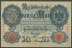 Dt. Reich 20 Mark 1914, DEU-41b Serie H/O, Leicht Gebraucht (K1551) - 20 Mark