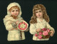 2 Grands Bustes Enfants Comme Ange En Blanc Avec Bouquet Et Panier De Roses.  17 X 11,5 Cm - Sonstige & Ohne Zuordnung