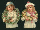 2 Grands Bustes Enfants Comme Ange En Blanc  Coronne De Roses Et Couronne De Houx Noël ( Avec Paillettes .  16,5 X 12 Cm - Autres & Non Classés
