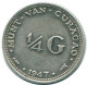 1/4 GULDEN 1947 CURACAO NIEDERLANDE SILBER Koloniale Münze #NL10800.4.D.A - Curacao