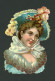 Chromo Découpi  Gaufré  Buste De Femme Avec Grand Chapeau  16,5 X 11,5 Cm - Other & Unclassified