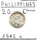 PHILIPPINES Commonwealth  20 Centavos  Femme KM 182   , 1945d   Ag.0.750  TTB - Philippines