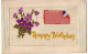 N°24954 - Carte Brodée - Happy Birthday - Violettes - Embroidered