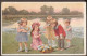 Des Petites Filles Au Bord De L'étang Avec Des Lilies - Jolie CPA 1930 - Vintage Card - Children's Drawings