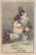 Snowman Father Christmas & Children Old Postcard - Altri & Non Classificati