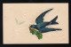 Fliegende Schwalbe Glücksklee Im Schnabel, Ornamente Blüten Wind, Ungebraucht - Other & Unclassified
