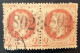 France #26B TB Paire Oblit GC 1802 HIRSON, AISNE  Sur 2c Rouge-brun Clair Du Type II émis En 1870 - 1863-1870 Napoleon III With Laurels