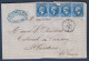 Napoléon  N° 22 Bande De 4 Oblitérés GC 4317 Sur Lettre De Voiron - 1862 Napoleon III